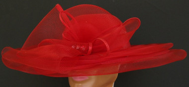 ddfashions.com - Red Large Mesh Wide Brim Ladies Hat
