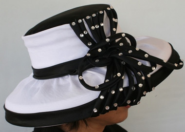 Attractive Ladies White Hat, Black Band and Trimming.