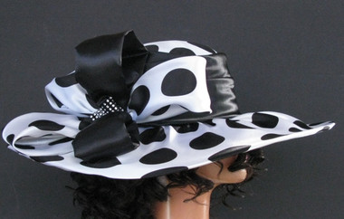 Wavy Brimmed Polka Dot Women's Hat W Jewel Accent. 