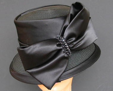 Tall Crowned Cloche Ladies Hat - Angular Large Bow