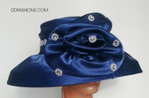Blue Hat with Large Floral Bow