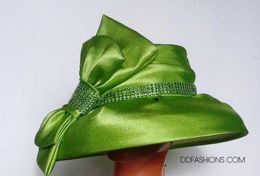 Beautiful New Green Hat With Large Vertical Bow @ ddfashions.com