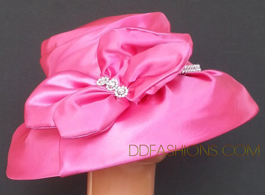 Small Brim Pink Ladies Hat with Large Bow 