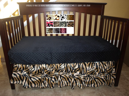 shown on crib: animbrownal print crib skirt  zebra print 