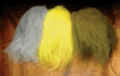 Icelandic Sheep Streamer Hair / Silver Grey, Yellow, Lt. Olive