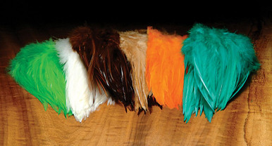 Hareline Dyed Over White Strung Saddle Hackle