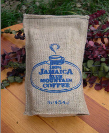 Jamaica Blue Mountain coffee in 1lb burlap bag from Precious Provisions Food Imports