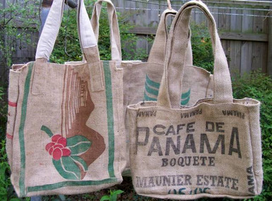 Extremely stout carry bags made from reclaimed coffee sacks - Large sized