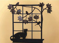 33 x 24 inch Black powder coated and 16 gauge steel  that will not rust,great for indoor or outdoor decor.