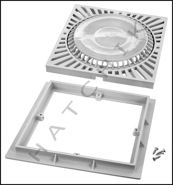 N1660 AQUA STAR 9" X 9" "SUN" MAIN DRAIN FRAME AND GRATE              WHITE