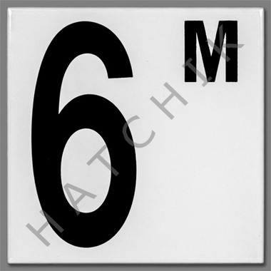 T4516 CERAMIC DEPTH MARKER # "6M" BLACK ON WHITE - SMOOTH