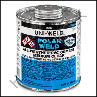 V1022 PVC CEMENT POLAR WELD QUART CLEAR WEATHER  QUART