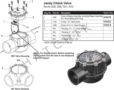 V4557 JANDY #7235 CHECK VALVE 1-1/2 Jandy 180°, 1½" - 2" Check Valve