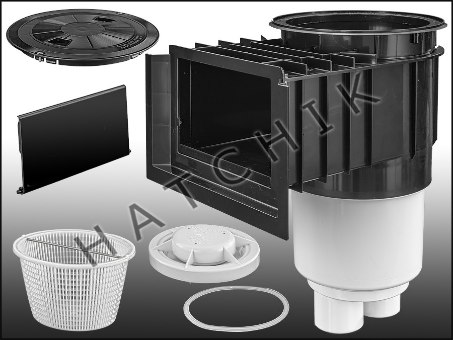 AQUASTAR SKIMMER W/WATERSTOP BLACK FLOAT ASSY, BASKET, LID, & COLLAR