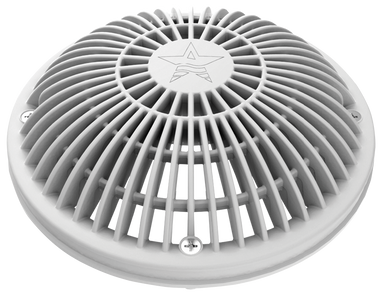 N1888 AQUASTAR 8IN RND MOFLOW MAIN DRAIN WHITE W/ADJ. COLLAR & MOFLOW GRATE SET OF 2 **NEED TRANSITION ABS TO PVC GLUE*