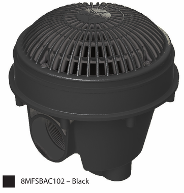 N1889 AQUASTAR 8IN RND MOFLOW MAIN DRAIN BLACK W/ADJ. COLLAR & MOFLOW GRATE SET OF 2 **NEED TRANSITION ABS TO PVC GLUE*