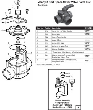 F7137 JANDY #3406 3 PORT SPACE SAVER VALVE (OLD #3633)