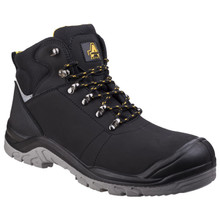 Lightweight safety boot with water-resistant leather upper, heel reflector panel, injected PU scuff cap, steel toe, steel midsole and dual density PU outsole
