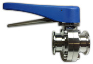 L-Style Sanitary Butterfly Valve 304 Stainless Clamp Ends 2" Blue Plastic Handle EPDM Seat