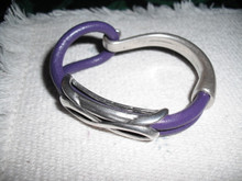 Purple leather double bracelet. Antique silver accents and hook clasp. 5 inches