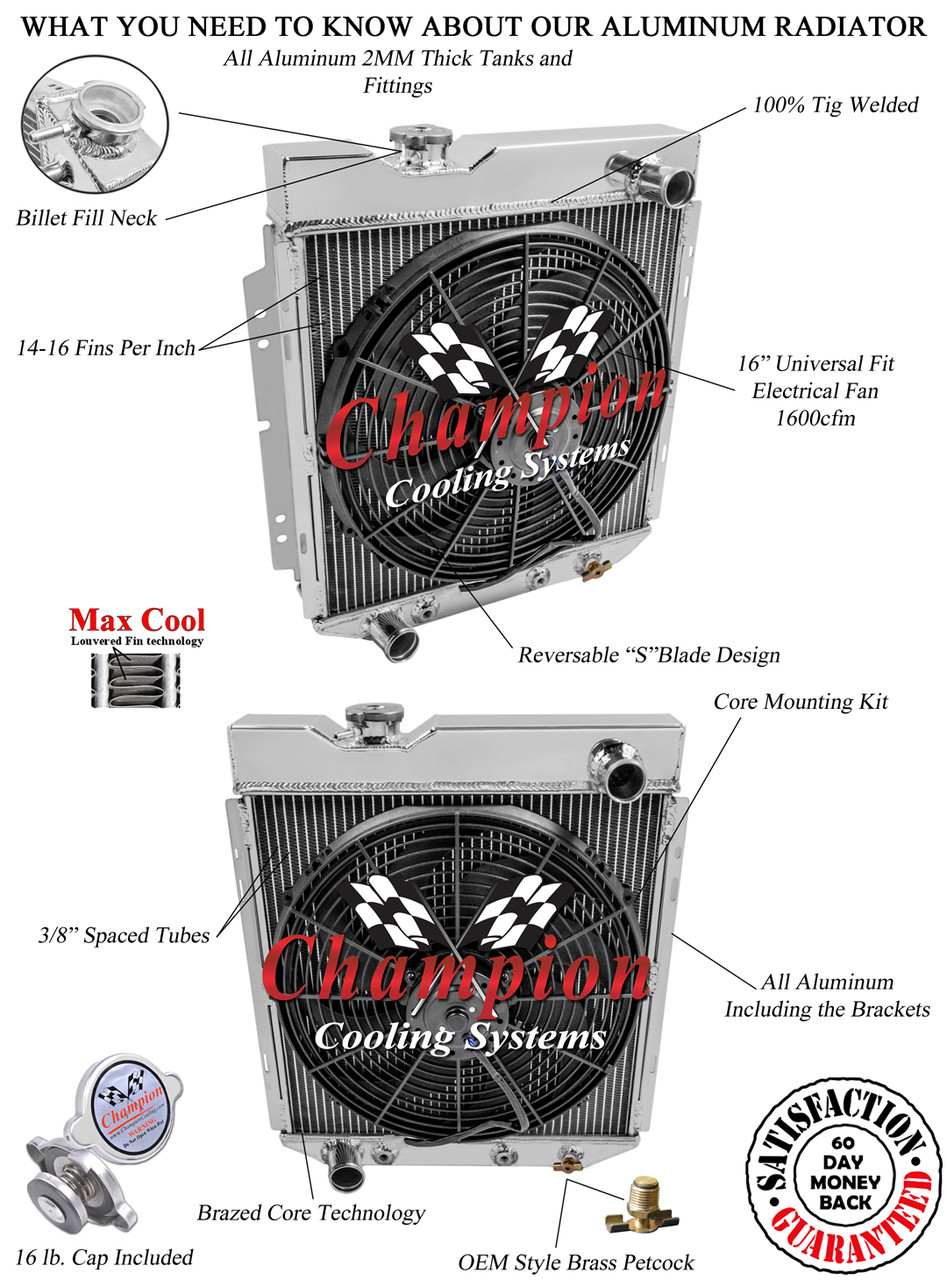 1960-1966 Ford Ranchero Radiator Champion 2-Row Core All Aluminum Radiator