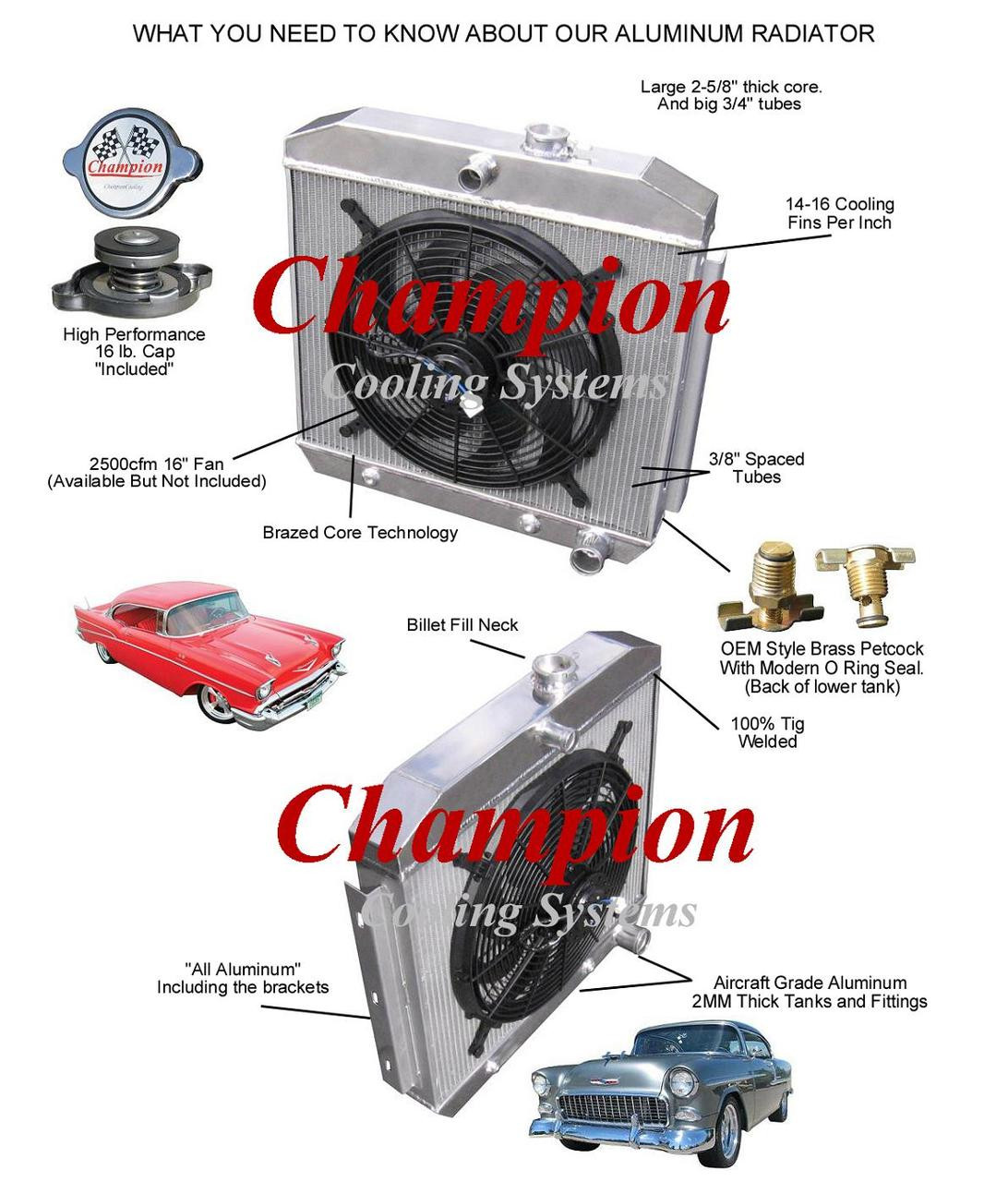 ALUMINUM RADIATOR+FAN FOR 1955-1959 CHEVY PICK UP TRUCK V8 1956 1957 1958