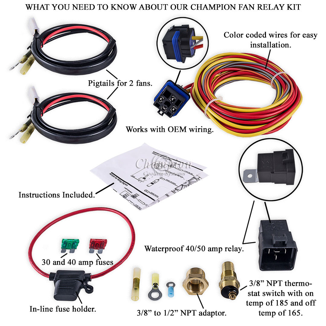 Champion Cooling 180 Degree 40amp Electric Fan Relay Kit For Single Or Dual Fans