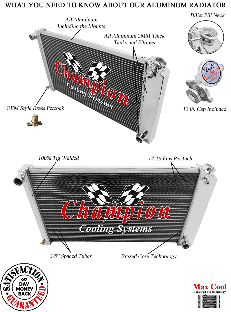1966-1977 Oldsmobile Cutlass Radiator Polished Aluminum Champion 3 Row