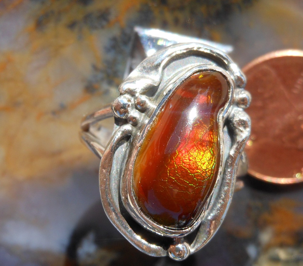 New Sterling Silver & Fire Agate Gemstone ring sz 7 1/2 264a