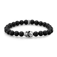 8mm Agate Bead Bracelet with Sterling Silver Skull