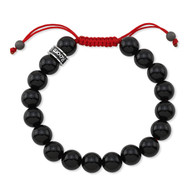 Polished Agate Shamballa Bead Bracelet With Red Cord