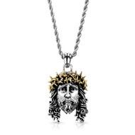 Chuey Quintanar Stainless Steel w/ Two Tone Gold Plate Jesus - 25 in Rope Chain Necklace