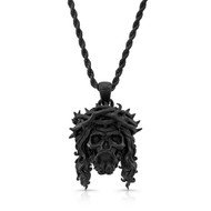 Chuey Quintanar Matte Black Jesus Skull  - 25 in Rope Chain Necklace