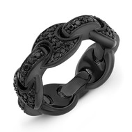 Stainless Steel Black Onyx Pave Link Ring