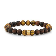 Wood & Tiger's Eye Bead Bracelet with Sterling Silver