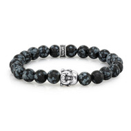 8mm Snowflake Agate Bead Bracelet With Sterling Silver Buddha