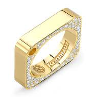 18K Gold Square Ring With Micro Pave White Diamonds