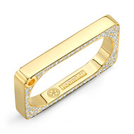 18K Gold Stripe Block Ring With Micro Pave White Diamonds
