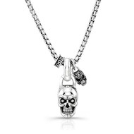 Medium Skull With Small Filigree Skull And 26" Rounded Box Chain Necklace