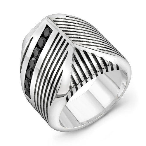 Striped talon ring with onyx stones in sterling silver