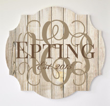 Personalized Printed Wood Family Name Sign With Vine Monogram 18x20