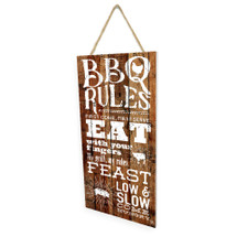 BBQ Rules Wooden Plank Hanging Wall Decor Sign Brown Style 5x10