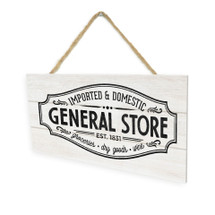 General Store (White) Wooden Plank Hanging Wall Decor Sign White Style 5x10