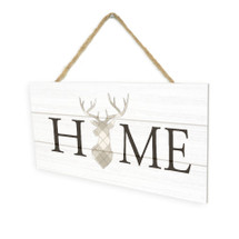 Home With Deer Silhouette Wooden Plank Hanging Wall Decor Sign White Style 5x10