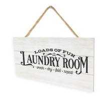 Laundry Room Loads Of Fun (White) Wooden Plank Hanging Wall Decor Sign White Style 5x10