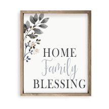 Home Family Blessing Floral Print Farmhouse Style Wood Wall Decor Sign