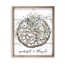 Grateful And Blessed Floral Vine Farmhouse Style Wood Wall Decor Sign