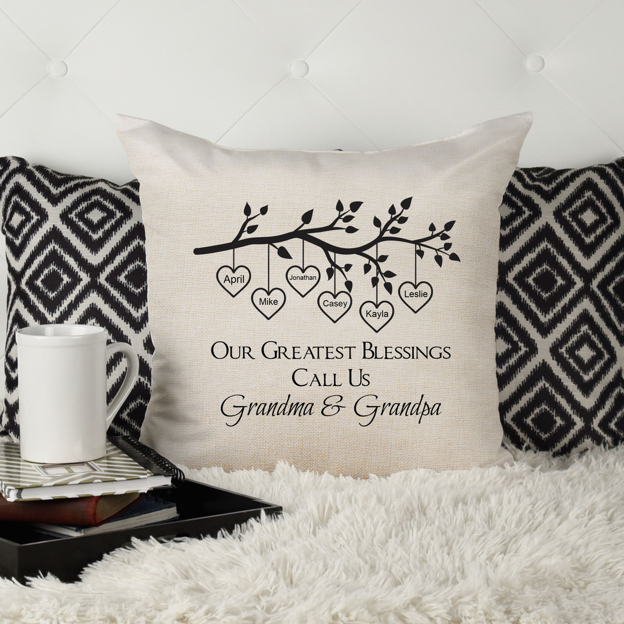 Personalized Our Greatest Blessings Grandkids Names Pillow Cover with Custom Names