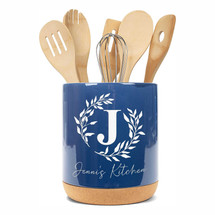 Personalized Ceramic Kitchen Utensil Holder - Engraved with Your Monogram and Custom Text (utensils not included)