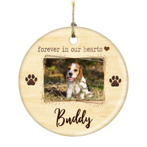 Personalized Forever In Our Hearts Pet Memorial Ornament 3 Inch Ceramic Christmas Ornament With Gift Box